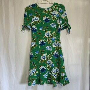 Banana Republic Green Floral Puff Sleeve Ruffle Hem Mini Dress Cottagecore